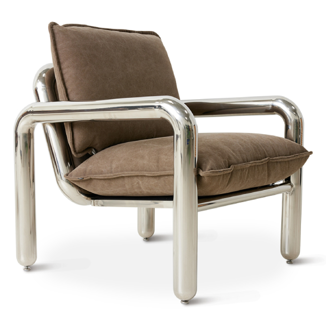 Chrome Lounge Armchair, Canvas Brown | HKLIVING 