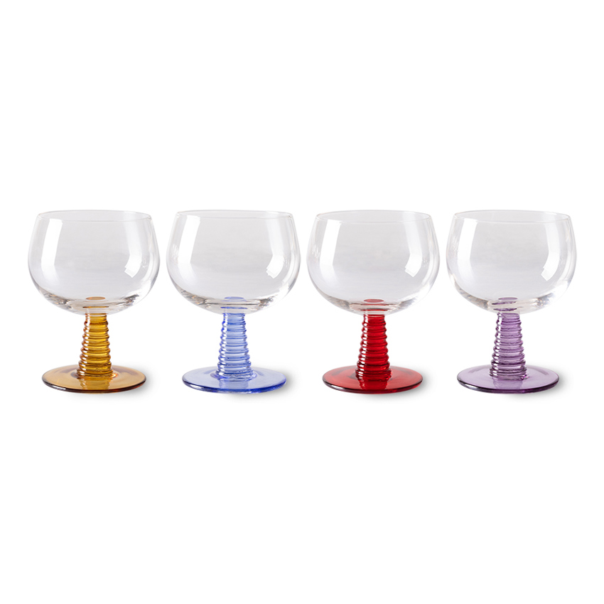 HKliving USA AGL4479 Swirl Retro Wine Glass Red Low Stem Set of 4